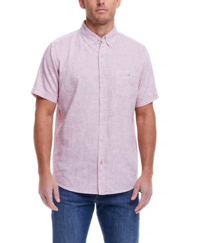 Weatherproof Vintage Men's Short Sleeve Solid Linen Cotton Shirt In Carmine Red