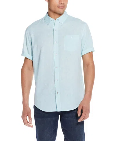 Weatherproof Vintage Men's Short Sleeve Solid Linen Cotton Shirt In Mint