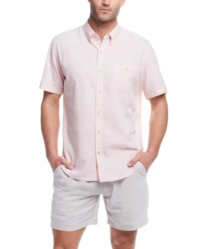 Weatherproof Vintage Men's Short Sleeve Solid Linen Cotton Shirt In Pink