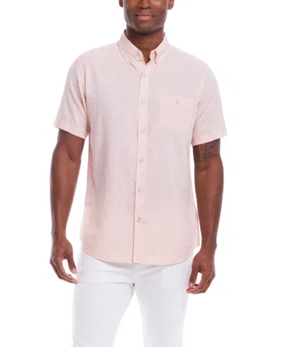 Weatherproof Vintage Men's Short Sleeve Solid Linen Cotton Shirt In Topaz