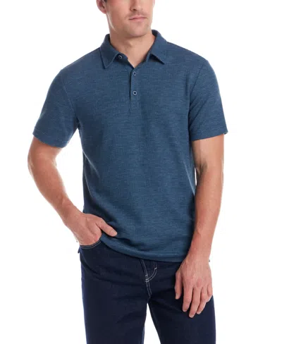 Weatherproof Vintage Men's Short Sleeve Stretch Waffle-knit Polo Shirt In Blue