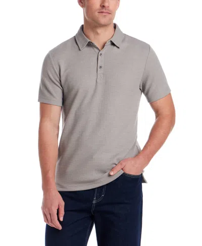 Weatherproof Vintage Men's Short Sleeve Stretch Waffle-knit Polo Shirt In Gray