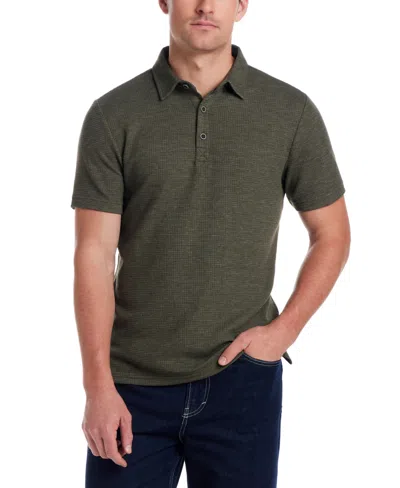 Weatherproof Vintage Men's Short Sleeve Stretch Waffle-knit Polo Shirt In Green