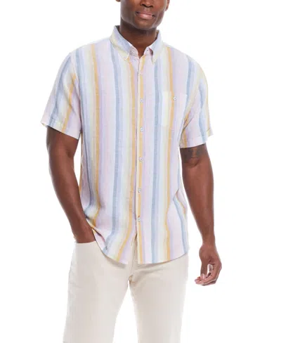 Weatherproof Vintage Men's Short Sleeve Stripe Linen Cotton Shirt In Rose