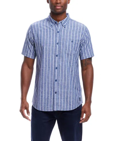 Weatherproof Vintage Men's Short Sleeve Striped Cotton Button Down Shirt In Monaco Blue