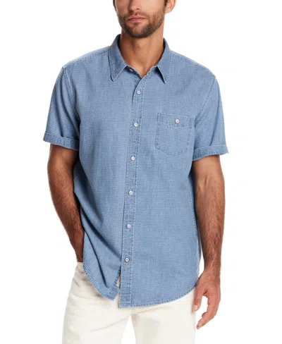 Weatherproof Vintage Men's Short Sleeve Striped Denim Button-front Shirt In Blue