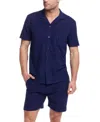 Weatherproof Vintage Men's Short Sleeve Terry Coat Front Jacquard Button-front Shirt In Blue