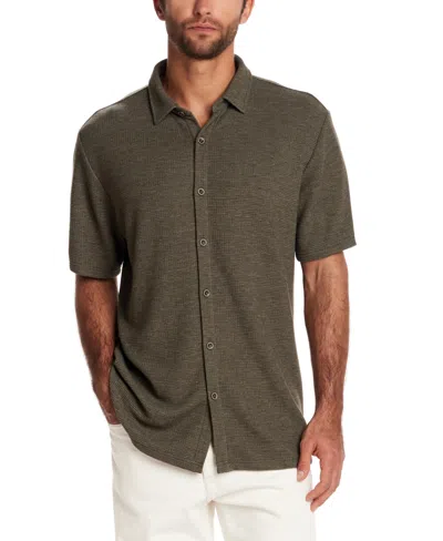 Weatherproof Vintage Men's Short Sleeve Waffle-knit Button-front Shirt In Brown
