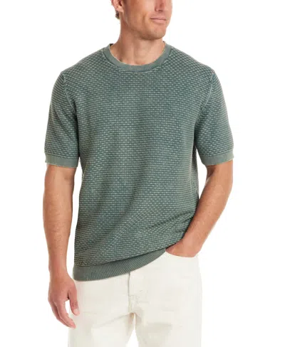 Weatherproof Vintage Men's Short Sleeve Woven Crewneck Sweater In Blue