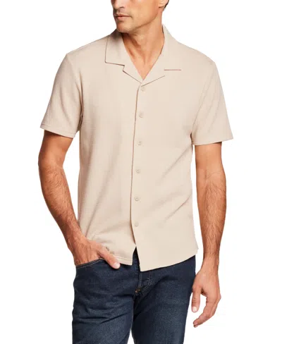 Weatherproof Vintage Geometric Terry Coatfront Knit Shirt In Neutral