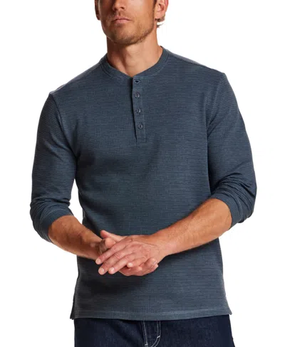 Weatherproof Vintage Variegated Micro-stripe Waffle Henley In Blue