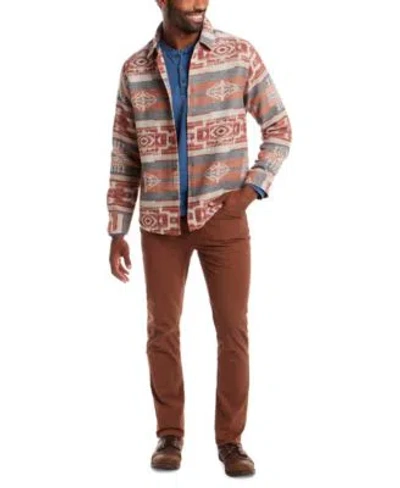 Weatherproof Vintage Mens Long Sleeve Indigo Henley Southwest Pattern Long Sleeve Button Front Shirt Jacket Straight Fit  In Brown