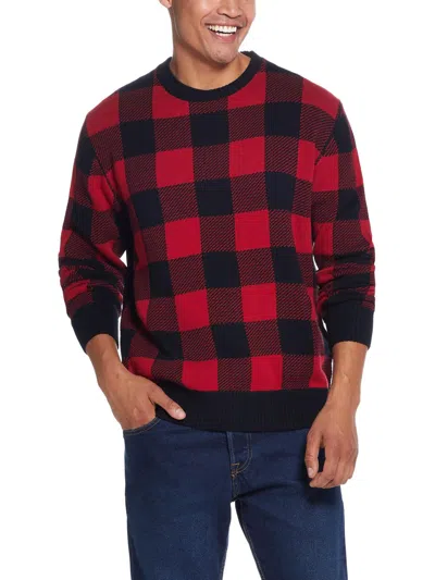 Weatherproof Vintage Mens Plaid Knit Crewneck Sweater In Red