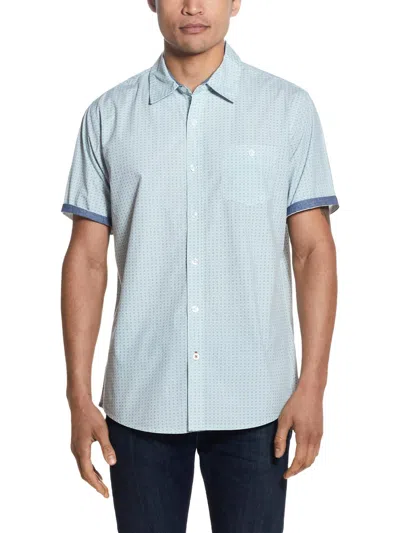 Weatherproof Vintage Mens Print Short Sleeve Button-down Shirt In Blue