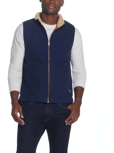 Weatherproof Vintage Mens Sherpa Trim Warm Outerwear Vest In Blue