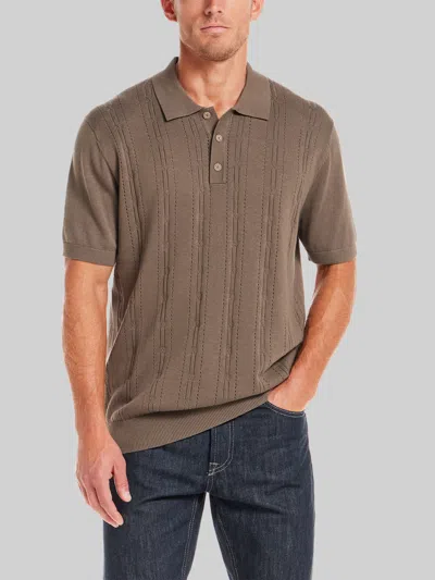 Weatherproof Vintage Pointelle Short Sleeve Polo Sweater In Brown