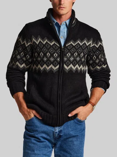 Weatherproof Vintage Regular Fit Faux Sherpa-lined Nordic Full-zip Sweater Jacket In Black
