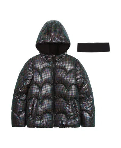Weathertamer Kids' Big Girls Iridescent Foil Puffer Jacket In Black