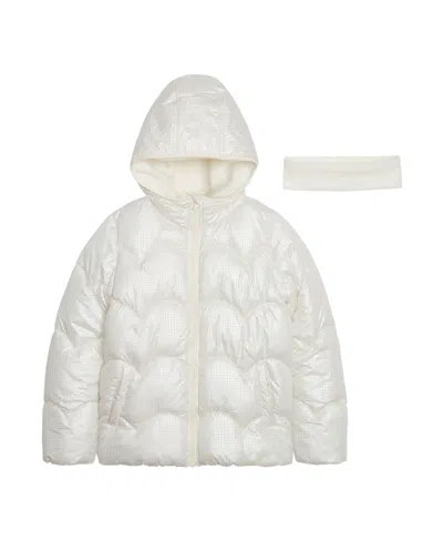 Weathertamer Kids' Big Girls Iridescent Foil Puffer Jacket In Ivory