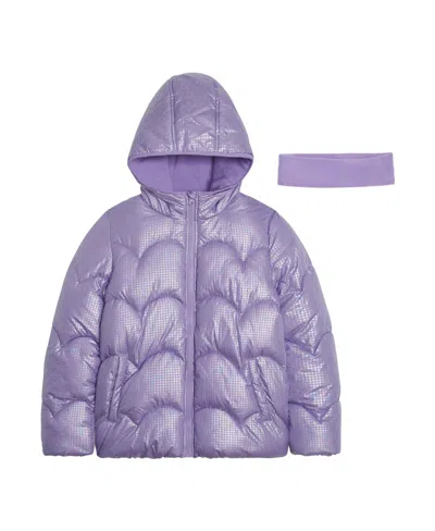 Weathertamer Kids' Big Girls Iridescent Foil Puffer Jacket In Purple