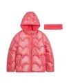 Weathertamer Toddler Girls Iridescent Foil Puffer Jacket In Watermelon