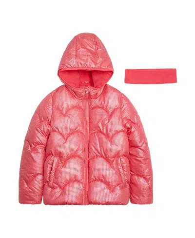 Weathertamer Kids' Toddler Girls Iridescent Foil Puffer Jacket In Watermelon