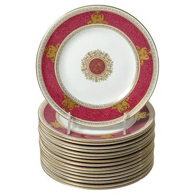 Pre-owned Wedgwood 16 Vintage  Ruby Gilt Encrusted Dessert Or First Course Plates In Gold