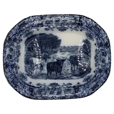 Pre-owned Wedgwood 1891-1911 English  Cows Flow Blue Pattern Platter