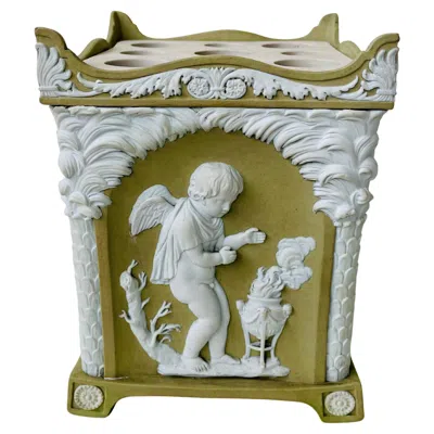 Pre-owned Wedgwood 18th Century  Solid Green Jasper Ware Bough Pot, Cupid As Seasons