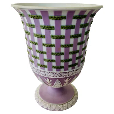 Pre-owned Wedgwood 18th Century  Tricolor Dip Jasper Ware Basketweave Vase In Gray
