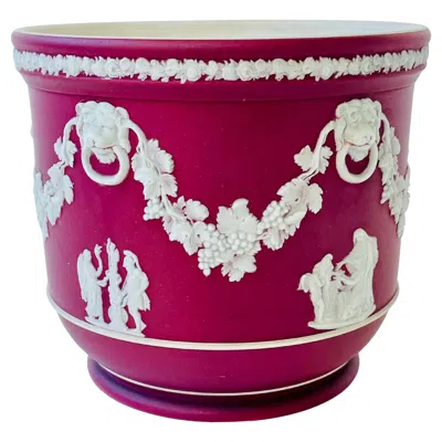 Pre-owned Wedgwood 1930s  Crimson Dip Jasper Ware Garden Pot In Red