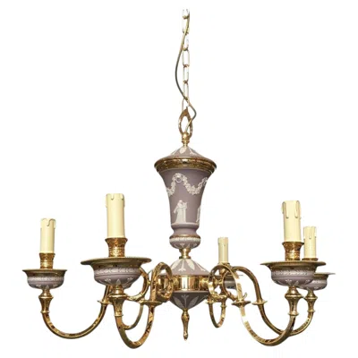 Pre-owned Wedgwood 1970 Italy Lilac Brass And Porcelain Chandelier Hollywood Regency Style 6 Lights In Sand