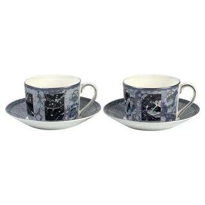 Pre-owned Wedgwood 1999  Millennium �age Of Vision & Hope� Pair Of Bone China Tea Cups In Gray