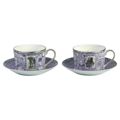 Pre-owned Wedgwood 1999  Millennium Collection �20th Century� Pair Of Bone China Tea Cups In Gray