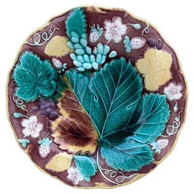 Pre-owned Wedgwood 19th Century Majolica Strawberries & Grapes Plate  In Purple