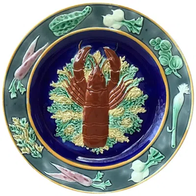 Pre-owned Wedgwood 19th Century Victorian Majolica Lobster Plate  In Black