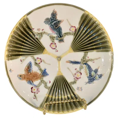 Pre-owned Wedgwood 19th Century  Majolica Bird And Fan Plate In Beige