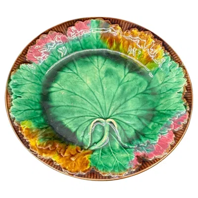Pre-owned Wedgwood 19th Century  Majolica Cabbage Leaf Plate, England In Green