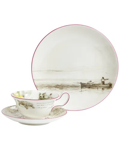 Wedgwood 3pc Darwin Voyage Of The Beagle Galapagos Islands Teacup In White