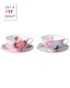 Wedgwood 4pc Cuckoo Teacup & Saucer Set With $17 Credit