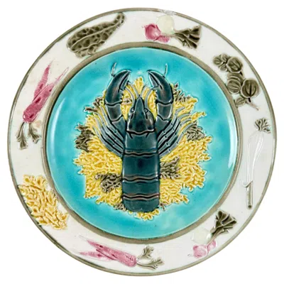 Pre-owned Wedgwood Aesthetic Movement Majolica Turquoise Blue Lobster Plate