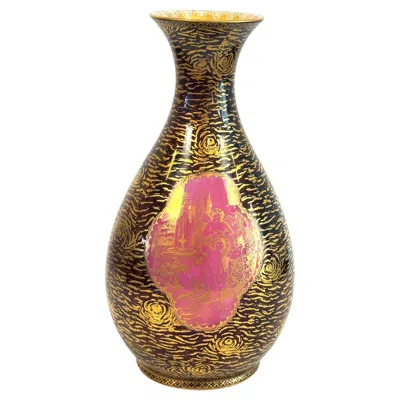 Pre-owned Wedgwood An Unusual  Lustreware Chocolate Brown & Rose Vase, Circa 1920 In Red