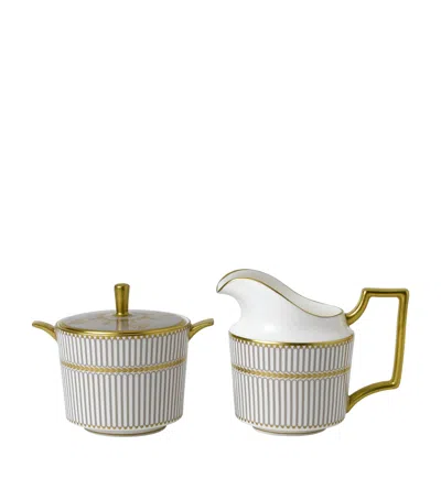 Wedgwood Anthemion Grey Cream Jug And Sugar Bowl