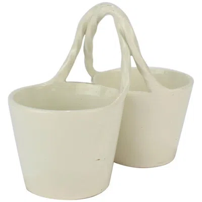 Pre-owned Wedgwood Antique 18th Century  Creamware Basket Form Double Salt Cellar In Sand