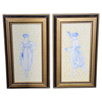 Pre-owned Wedgwood Antique 2 Tiles Women In Classical Dress, Mintons China Works, C. 1870 In Sand
