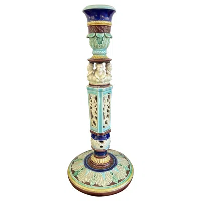 Pre-owned Wedgwood Antique English  Majolica Candlestick Candle Holder Cinque Cento C1876 In Beige