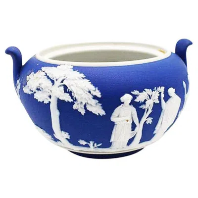 Pre-owned Wedgwood Antique Portland Blue Jasperware Bowl With White Overlay By  England