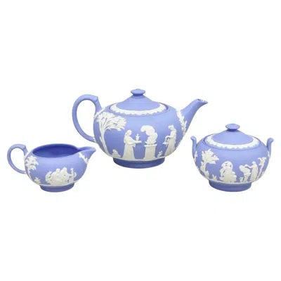 Pre-owned Wedgwood Antique  Blue Jasperware Tea Set W/ Tea Pot Creamer Sugar Bowl 3 Pc Set