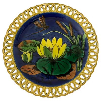 Pre-owned Wedgwood Art Nouveau Lilypad Plate W/ Reticulated Edges, C. 1874 In Black
