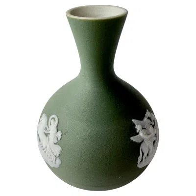 Pre-owned Wedgwood Arts And Crafts  Green Dip Jasper Ware Bud Vase